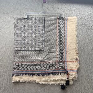 NWT Gap Scarf 100% Cotton Beige Blue Varsity Tartan Plaid Gauzy Frayed India OS